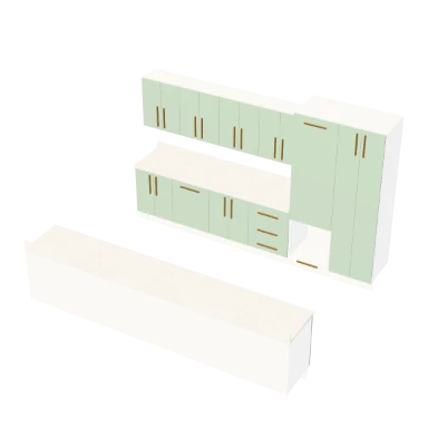 Galley with a tall bank kitchen layout in 3D