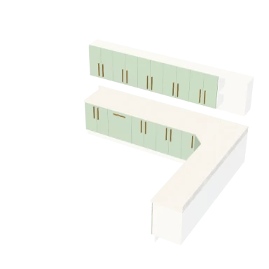 L-shape kitchen layout in 3D