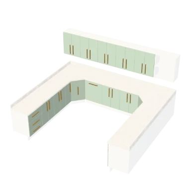 U-shape kitchen layout in 3D
