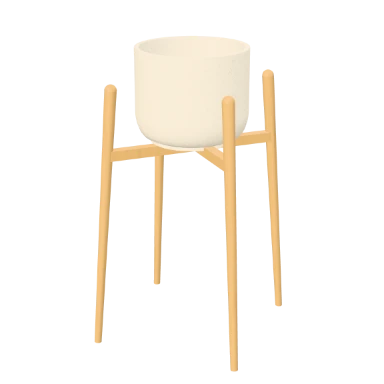 Speckled cylinder on an oak cradle in 3D