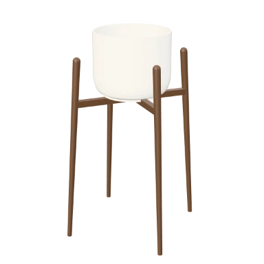 White cylinder on a walnut cradle in 3D
