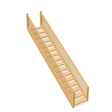 Straight Oak Flight staircase in 3D