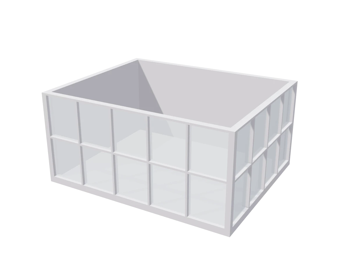 A glazed corner curtain wall in 3D