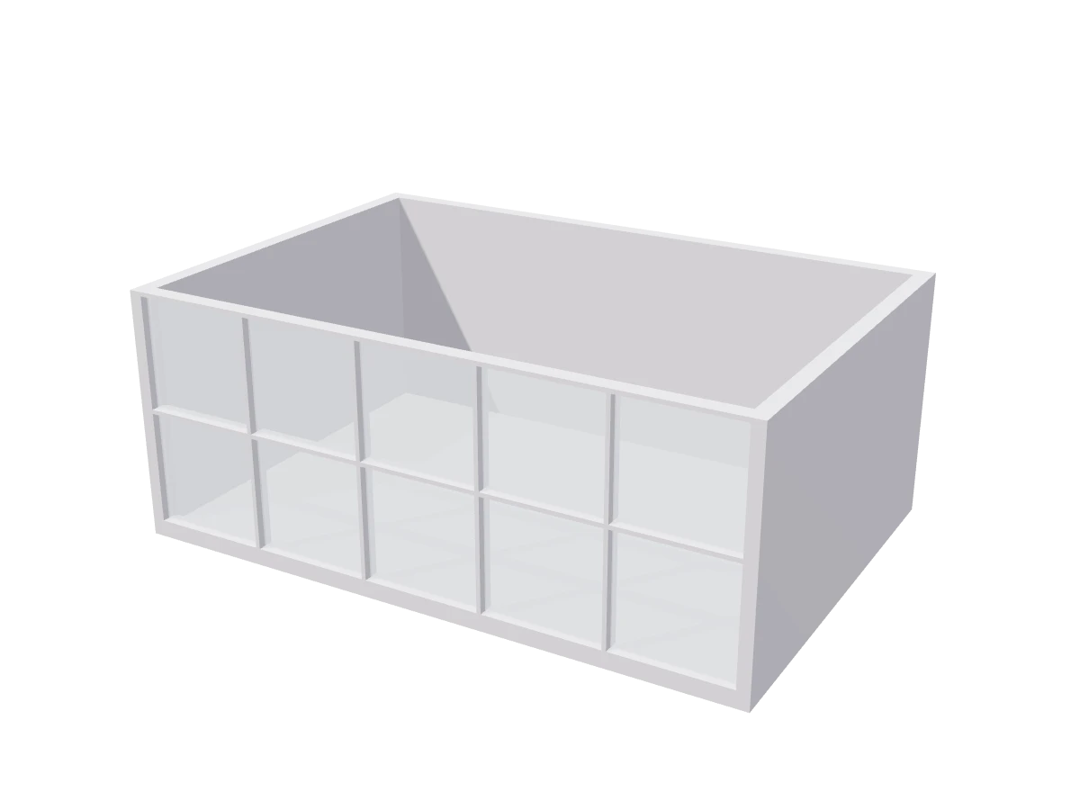 A glazed front on a room curtain wall in 3D